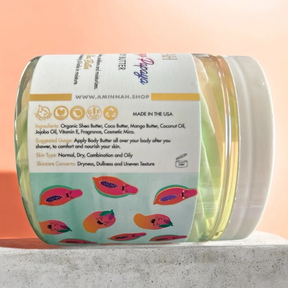 AMINNAH Mango Papaya Whipped Body Butter - Cream, Green, Orange